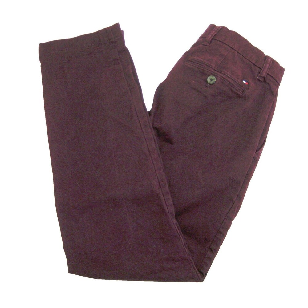 TOMMY HILFIGER Men's (Size 28x30) Burgundy Red Flat Front Chino Pants Slim Fit